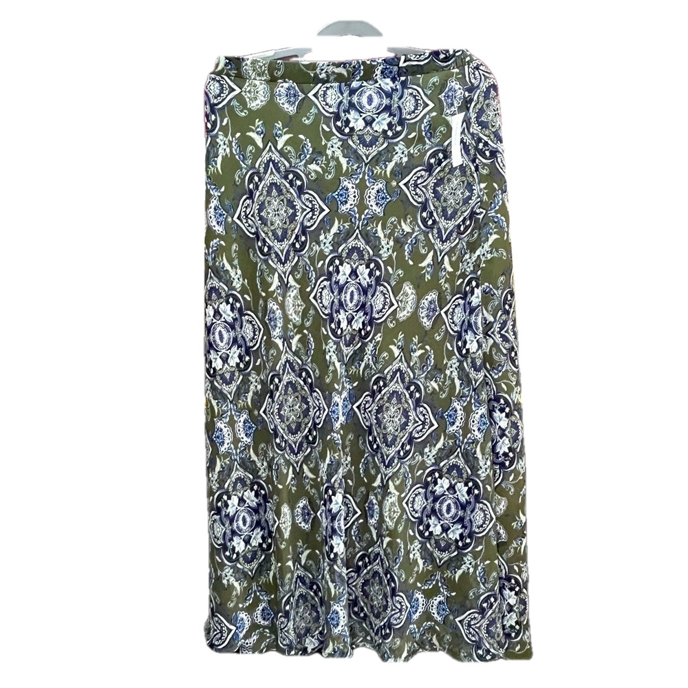 Westport Gypsy Olive Green & Blue Paisley Maxi Skirt Medium
